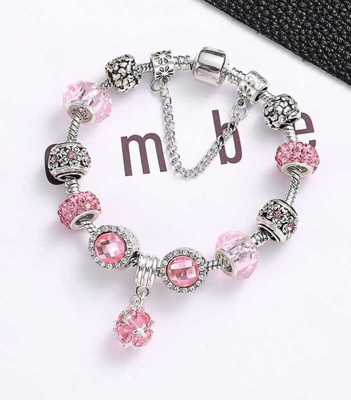 Pink Oval Crystal Beads Charm