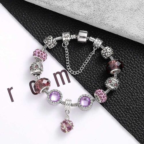 Pink Oval Crystal Beads Charm Bracelets1