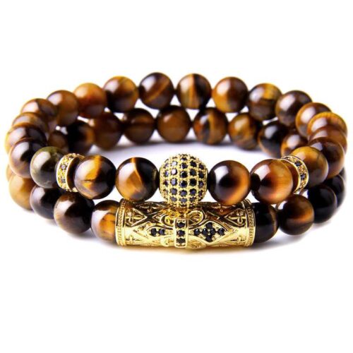 Tigers Eye Charm Beads Bracelet Gold