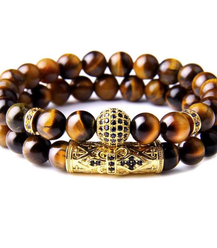 Tigers Eye Charm Beads Bracelet Gold